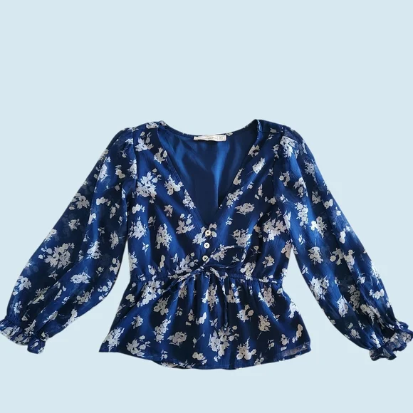 Abercrombie & Fitch Navy Floral Peplum Blouse - XS - Picture 2 of 5